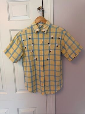 Sunny Yellow and Light Blue Plaid Shirt - Vintage